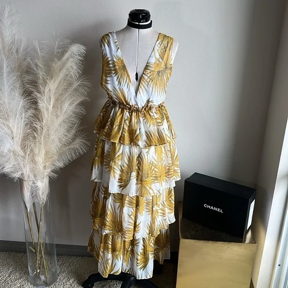 Shopbop yellow floral tiered ruffle midi dress - Picture 5 of 15